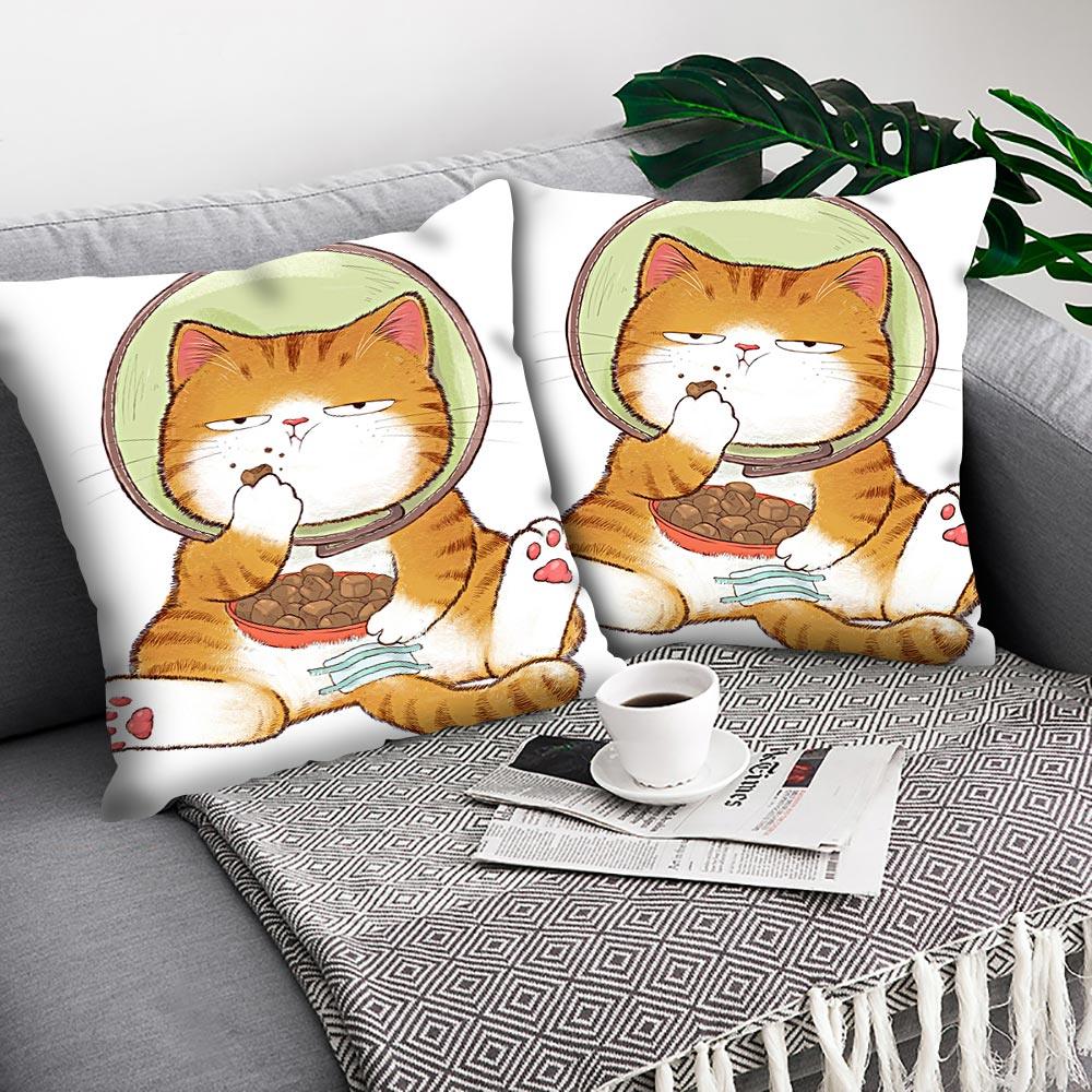 Funny Cute Cat Plush Cushion Pillow Covers Cat Pillow Cases Animal Kitty Pillowcase Cotton Linen Cushion Cover For Couch Cover Pillows Cases For Sofa Home Decoration Pillowcase Polyester Throw Pillow Case 45x45CM