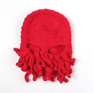 Funny Party Octopus Beard Hat Unisex Animal Cthulhu Crocheted Tentacle Knit Wind Mask Ski Cap Halloween Hats Bear Boys Octopus Beanie Hat For Men Winter Warm Skiing Biking Costume Squid Mask Foldaway Beard Octopus Pirate Hats Bearded Caps