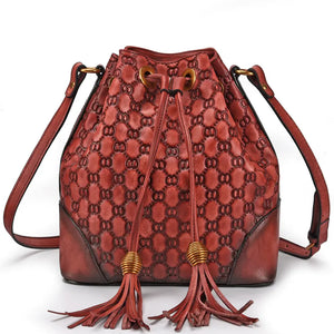 Vintage Leather Bucket Bag for Women - Versatile Design