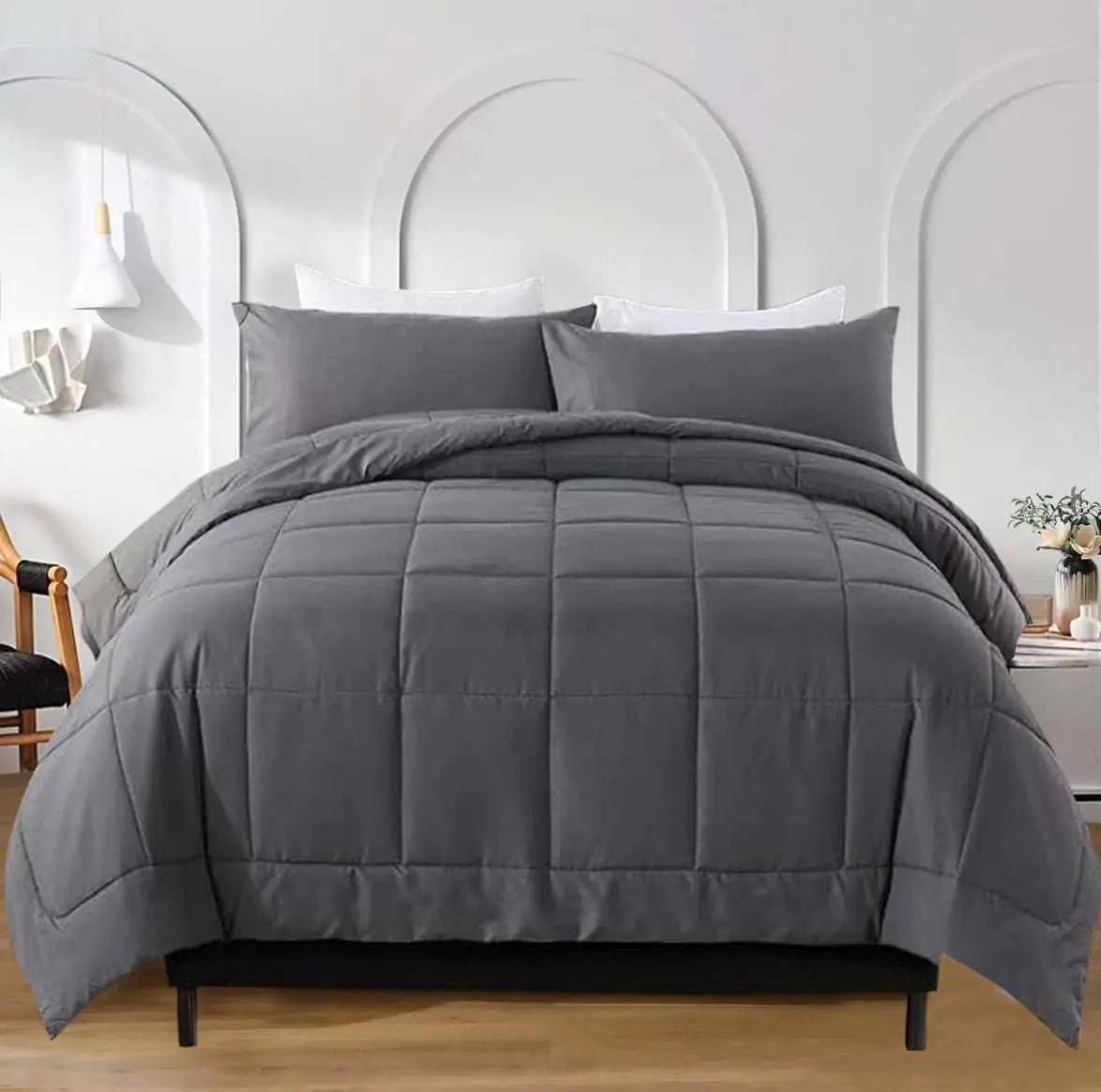 SDIII 3PCS Gray Comforter Set Queen Bed in a Bag Gray Queen Comforter Set Fade Resistant Hotel Luxury Gray Comforter Queen on Amazon
