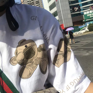 Korean Bear Cartoon Print Short-Sleeved T-Shirt