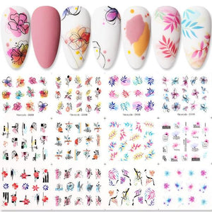 Geometrics Blue Flower Leaves Water Decals Stickers Special Floral Transfer Slider For Nails Decoration Nail Art Stickers Black White Flower Palm Leaf Nail Self-Adhesive Decals Nail Stickers Water Transfer Fresh Nail Decals for Nail Art Butterfly Palm