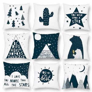 Geometry Cushion Cover Trees Cactus Bear Star Pattern Cushion Cover Pillowcase Cotton Pillow Sofa Throw White Printed Print Decorative Pillow Covers For Sofa Bed Sweet Home Decor Case 45x45CM