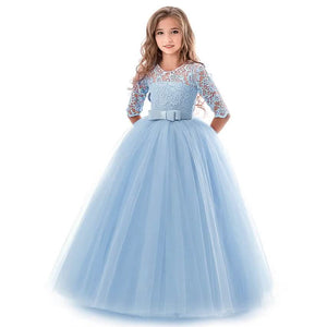 Girls' Floral Lace Solid Tulle Maxi Short Sleeve Vintage Gowns Dresses