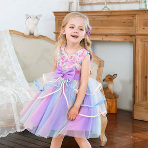 Girl's Rainbow Tulle Lace Dress