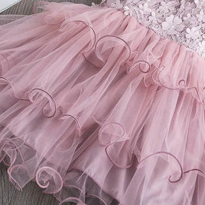 Girls' Ruffle Mesh Embroidered Dress
