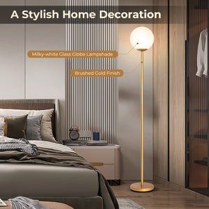 Glass Globe LED Floor Lamp with Glass Lampshade-Golden
