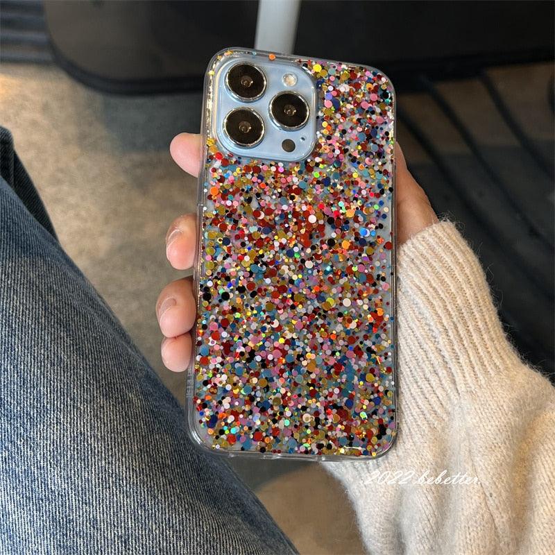 Glitter Sequins Slim Phone Case For iPhone 11 12 13 X XR XS Max 7 8 Plus Shining Clear Soft Silicone Cover Glitter Camera Lens Case, Cute Shiny Diamond Slim Clear Back Cover and Matte Cushioned Silicone Shockproof Case