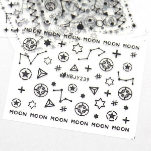 Gold Moon Star 3D Nail Stickers Ultra-thin Adhesive Decals Nail Art Decorations Stamping Manicure Nails Stickers Tool 3d Nail Decal Stickers Manicure Nail Art Decoration Accessories Holographic Old English Character Nail Self-Adhesive Sticker