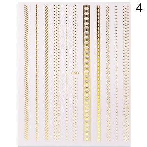 Gold Silver 3D Nail Sticker Curve Stripe Lines Nails Stickers Gradient Adhesive Striping Tape Nail Art Stickers Decal Decoration Metallic Curve Strip Line Nail Decal Self-Adhesive 3D Wave Design Decoration for Women Girls