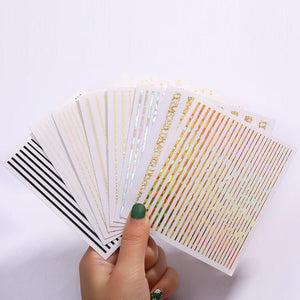 Gold Silver 3D Nail Sticker Curve Stripe Lines Nails Stickers Gradient Adhesive Striping Tape Nail Art Stickers Decal Decoration Metallic Curve Strip Line Nail Decal Self-Adhesive 3D Wave Design Decoration for Women Girls