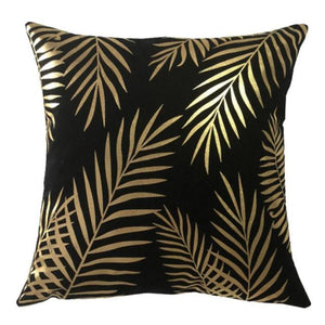 Golden Love Leaves Bronzing Cushion Decorative Pillow Black And Gold Pillow Cover Home Pillowcases Velvet Home Decor Sofa Pillows Cover 45x45CM