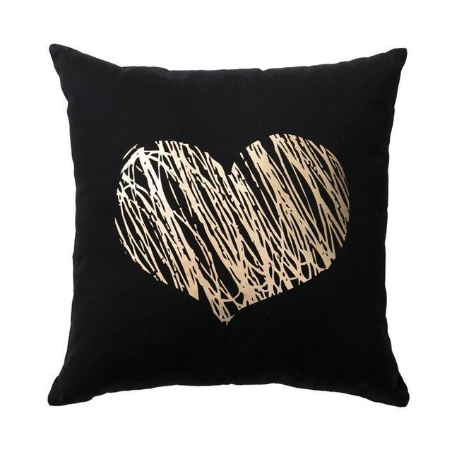 Golden Love Leaves Bronzing Cushion Decorative Pillow Black And Gold Pillow Cover Home Pillowcases Velvet Home Decor Sofa Pillows Cover 45x45CM