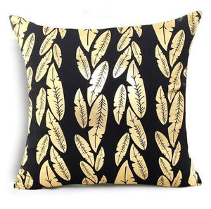 Golden Love Leaves Bronzing Cushion Decorative Pillow Black And Gold Pillow Cover Home Pillowcases Velvet Home Decor Sofa Pillows Cover 45x45CM