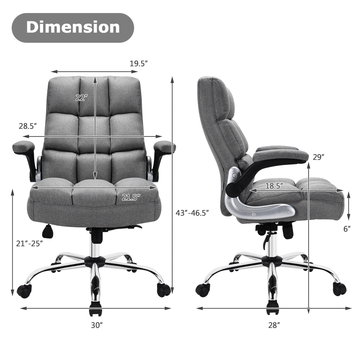 Adjustable Swivel Office Chair with High Back and Flip-up Arm for Home and Office-Beige