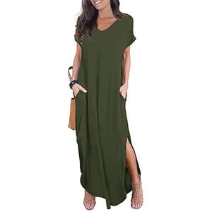 Women's Casual Loose Pocket Split Maxi Dress