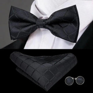 Green Color Silk Butterfly Pre-Tied Bow Tie Pocket Square Cufflinks Suit Set For Men Silk Adjustable Self Bowtie Formal Bowtie Set
