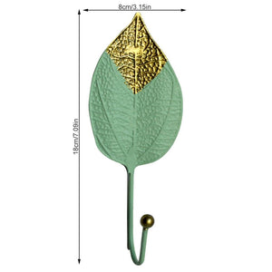 Green Gold Single Leaf Hanging Coat Hook Mini Wall Key Hook Home Decoration Modern Home Hanger Leaf Shape Coat Hooks Wall Mounted Hooks