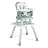 6-in-1 Convertible Baby High Chair with Adjustable Removable Tray-Green