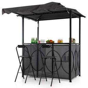 Grill Gazebo with Awning 3-Piece Outdoor BBQ Canopy Double-Tier Soft Top Barbecue Shelter-Gray