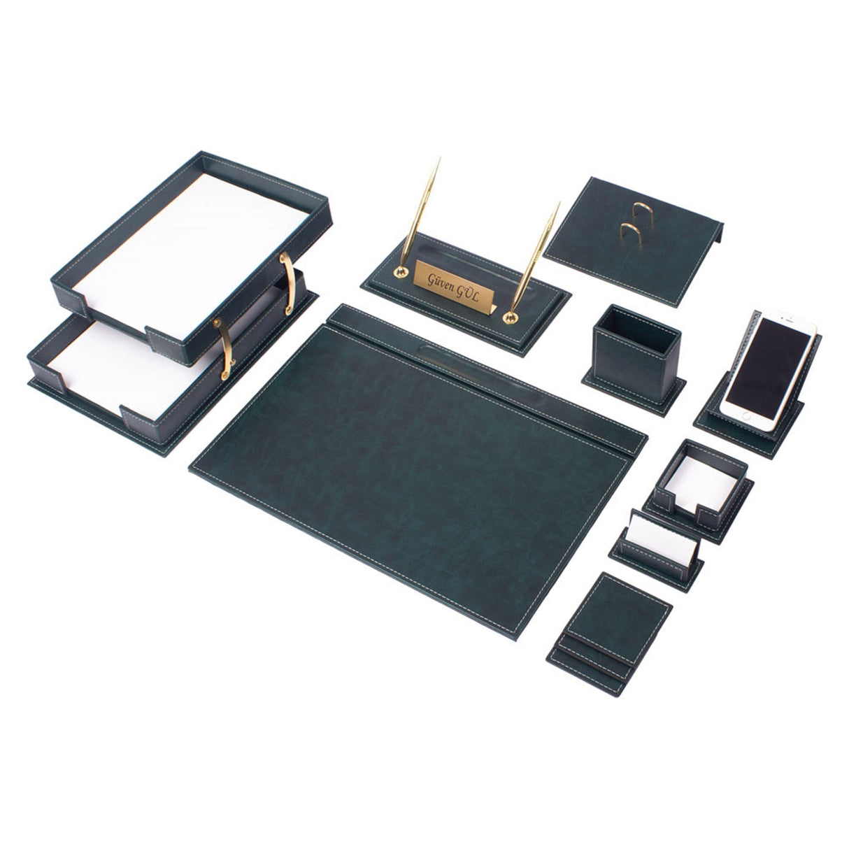 MOOG Luxury Desk Set - Double Document Tray- Brown - 13 PCS