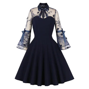 Elegant 1950s Embroidered Mesh Retro Party Dress