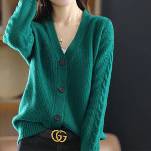 Korean Commute Solid Color V-Neck Cardigan Sweaters for Women