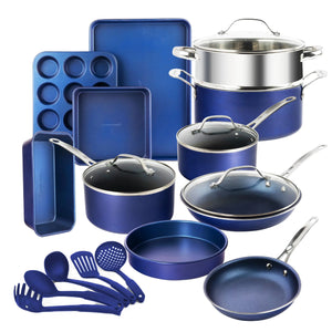 GRANITESTONE Blue 20 Pc Kitchen Pots and Pans Set Non Stick Cookware Set Kitchen Cookware Sets Granite Nonstick Cookware Set Diamond Coated Non Toxic Cookware Set Oven & Dishwasher Safe