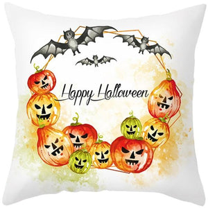 Halloween Cushion Cover Horror Pumpkin Printed Pillow Case Orange And Black Pillow Cover Pumpkin Farmhouse Deco Happy Halloween Decorative Pillow Case For Home  45x45CM