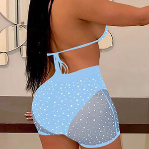 Halter See Through Sequins Mesh Bra & Shorts