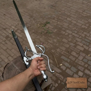 Handmade Renaissance Rapier Sword Replica in Polished Steel for Collection and Display
