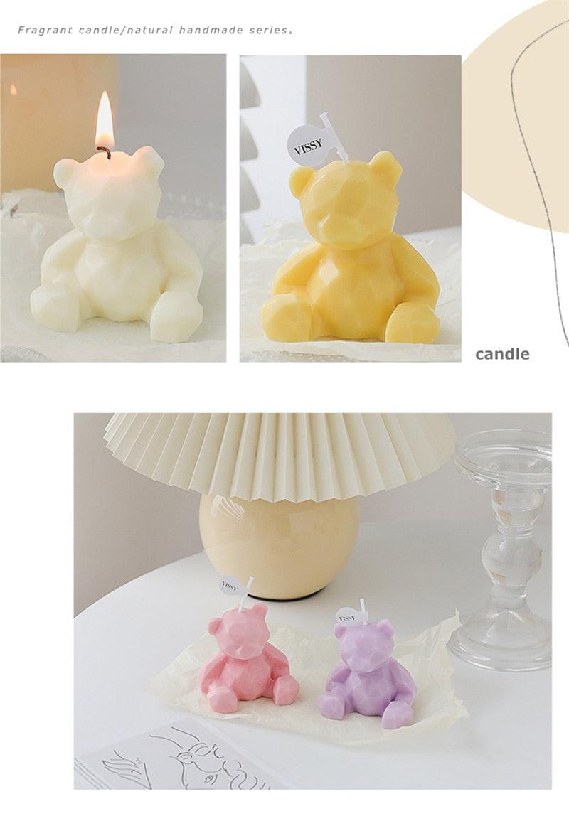 Handmade Scented Candles Creative Teddy Dog Candles Cute Bear Birthday Candles Bear Shaped Cool Candles Scented Funky Candles Aesthetic Candles Birthday Cake Decoration Cake Topper Decor For Baby ShoweAromatherapy Teddy Bear Shape Candle Gift