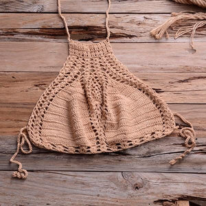 Handmade Vintage Crochet Bikinis Knitted Cotton Swimwear Women's Crochet Swimsuit Two Pieces Bathing Suits Bikini Swimsuit Top Bottom Bandage Modern Women Beachwear For Summer