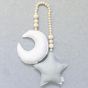 Hanging Nordic Wooden Beads Ornament Double Star Moon Kids Room Decoration Baby Crib Tent Hanging Pendant Wall Decor Photography Props Baby Mobile For Crib Moon and Stars Baby Nursery Ceiling Crib Mobile Kids Room Hanging Decor