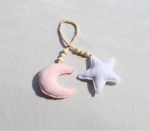 Hanging Nordic Wooden Beads Ornament Double Star Moon Kids Room Decoration Baby Crib Tent Hanging Pendant Wall Decor Photography Props Baby Mobile For Crib Moon and Stars Baby Nursery Ceiling Crib Mobile Kids Room Hanging Decor