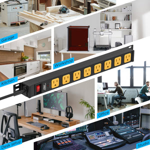 CRST Mountable Long Power Strip, 8 Outlets or 12 outlets 2100 Joules Surge Protector, Slim Metal Power Bar with 6FT Extension Cord, ETL Listed.