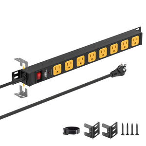 CRST Mountable Long Power Strip, 8 Outlets or 12 outlets 2100 Joules Surge Protector, Slim Metal Power Bar with 6FT Extension Cord, ETL Listed.