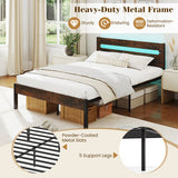 Twin Size Trundle Platform Bed Frame with  Wooden Slat Support-Walnut