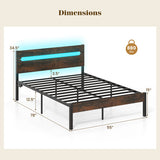 Heavy-Duty Metal Slats Support Bed Platform with Charging Station-Rustic Brown