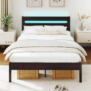 Heavy-Duty Metal Slats Support Bed Platform with Charging Station-Walunt
