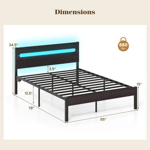 Heavy-Duty Metal Slats Support Bed Platform with Charging Station-Walunt
