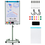 Height-Adjustable Mobile Whiteboard with Round Stand Paper Clips-Green