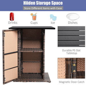 5 Pieces Patio Rattan Bar Table Stool Set Hidden Storage Shelf Cushioned-White