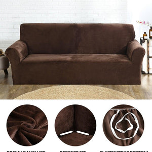 High Quality Velvet Plush Sofa Cover for Living Room Sectional Couch Cover Elastic Case Sofa Slipcover Stretch 1/2/3/4 Seater Velvet Sofa Couch Furniture Protector Soft Anti-Slip High Stretch