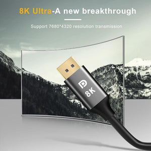 High Speed 32.4Gbps Slim And Flexible 1.4 8K 4K HDR 60Hz DisplayPort Cable Adapter For Video PC Laptop TV Monitor