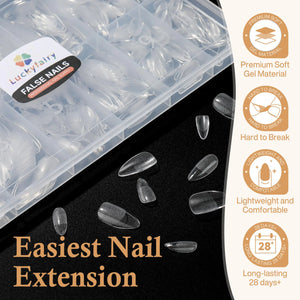 Short Almond Gel x Tips, 504pcs Pre-buff Point Almond Nail Tips Gel x Half Matte Short Almond Acrylic Nails for Nail Salon Almons Shape Press On Nails, 12 Sizes Luckyfairy False Nails C1-Point Almond