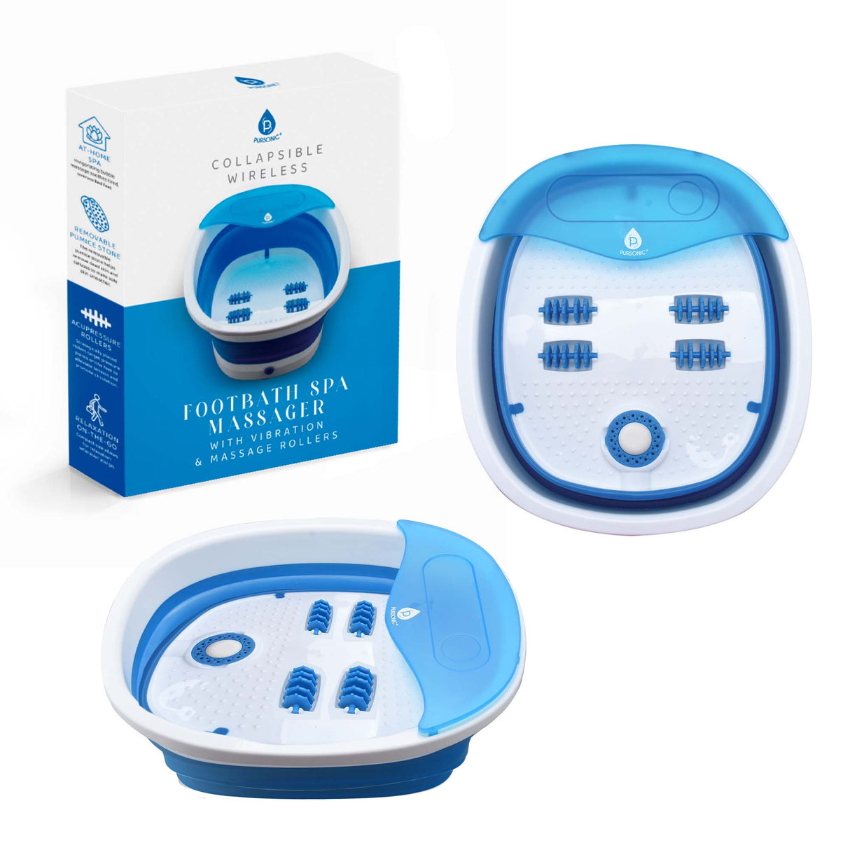 Pursonic Home Recovery Essentials: Red Light Knee & Shoulder Pads, 3-Speed Massage Gun, & Collapsible Foot Spa