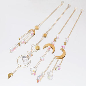 Home Decor Crystal Sun-catchers Window Pendant Hanging Curtain Wind-chimes Light Catcher Star Moon Pendant Rainbow Wind Chime Prisms Wind Chime Hanging Ornaments For Garden Home Christmas Decorations Gift