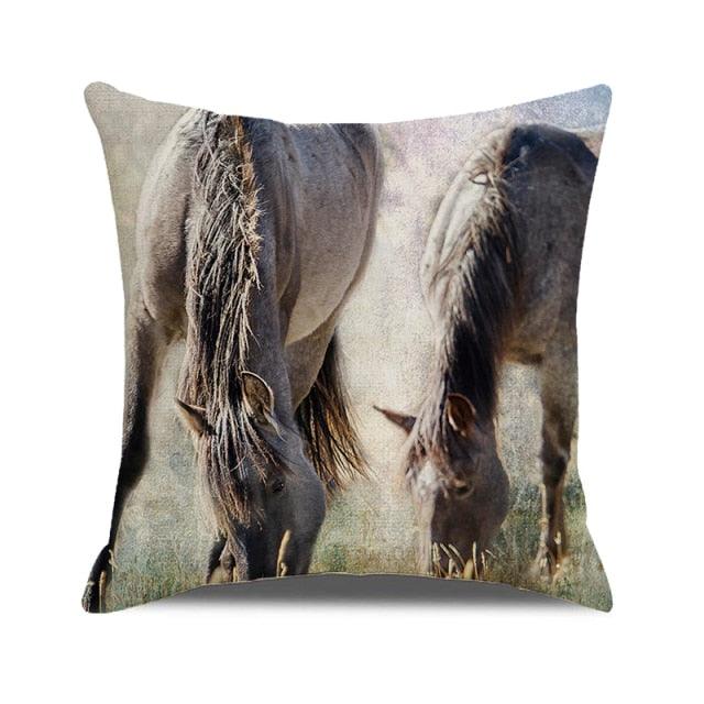 Horse Pattern Pillow Cover Running Horses Cotton Linen Square Cushion Cover Standard Pillowcase for Men Women Home Decorative Sofa Armchair Bedroom Livingroom Farmhouse 45x45CM