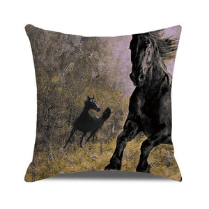 Horse Pattern Pillow Cover Running Horses Cotton Linen Square Cushion Cover Standard Pillowcase for Men Women Home Decorative Sofa Armchair Bedroom Livingroom Farmhouse 45x45CM